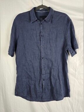 Tru Trussardi Blue Button-Up Linen Preppy Men's Short Sleeve Shirt sz 42 (L US)